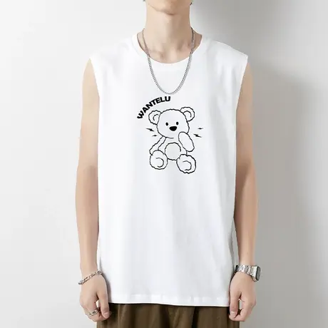 白色背心男士纯棉运动坎肩夏季外穿宽松健身全棉无袖t恤篮球汗衫商品大图