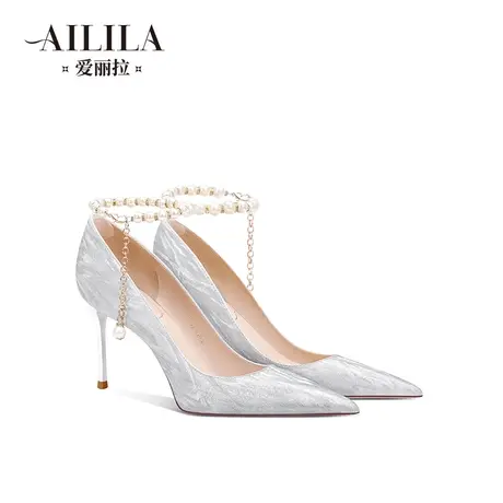 银色绝美婚鞋女2025新款春季水晶法式绑带新娘高跟鞋不累脚高级感商品大图