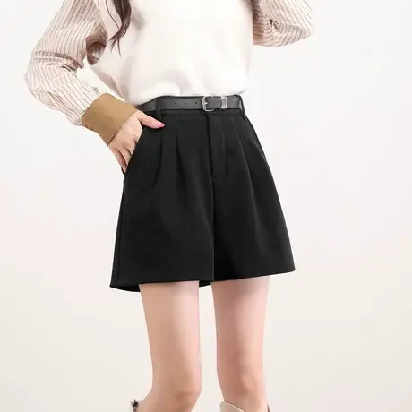 时尚气质淑女2023年秋冬女款温柔百搭宽松高级感通勤毛呢短裤图片