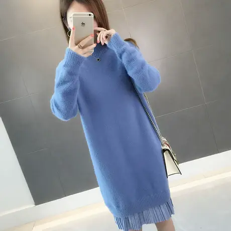 长款毛衣女2023秋冬新款中长款打底衫仿水貂绒加厚针织毛衣裙过膝商品大图