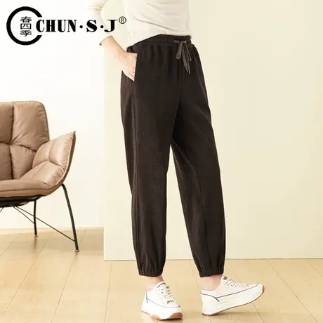 松紧腰休闲灯笼裤女2023新款秋冬胖mm灯芯绒女裤长裤束脚条绒裤子商品大图
