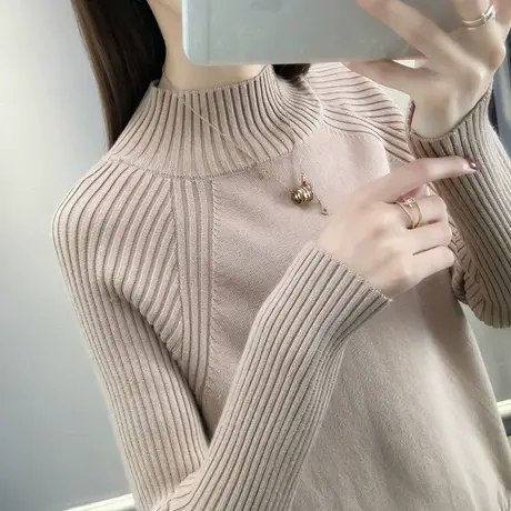 半高领毛衣女装2025春装新款宽松外穿短款纯色加厚内搭针织打底衫图片