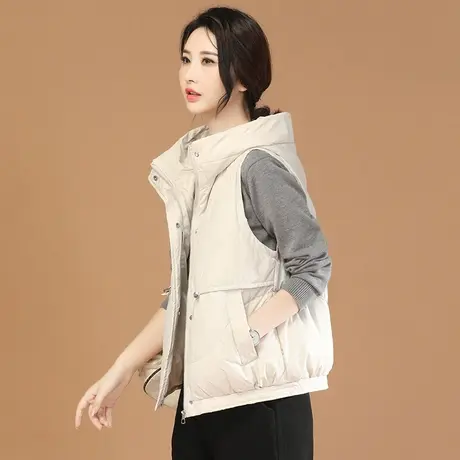 韩潮袭人连帽拼接坎肩棉马甲外套女2023冬季新款显瘦加厚保暖马夹图片