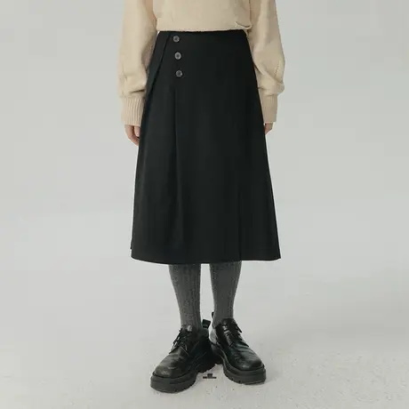 omont蛋挞家不规则a字半身裙女秋冬新款设计感显瘦高腰中长款裙子图片
