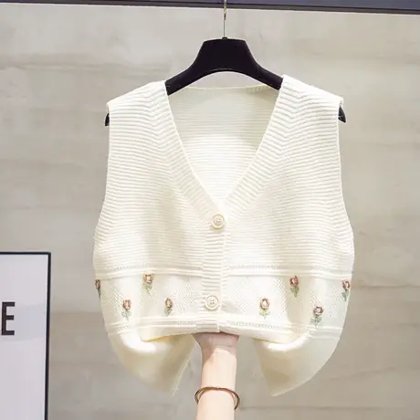 v领短款针织开衫马甲背心女2023秋装新款宽松外穿马夹毛衣坎肩潮商品大图