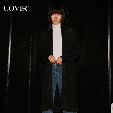 COVER秋季羊毛混纺亮丝中长款针织外套商品大图