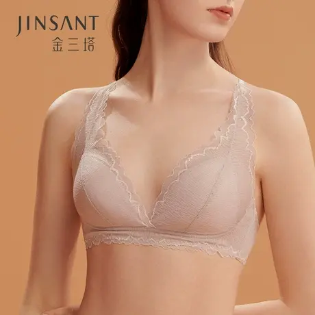 金三塔真丝里料 舒适唯美蕾丝美背无钢圈三角杯法式纯感内衣商品大图