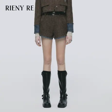 RIENYRE短裤女2023秋冬新款美式复古小香风高腰毛呢外穿休闲裤子商品大图