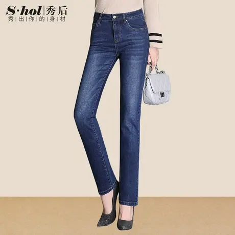 秀后弹力高腰大码直筒牛仔裤女春秋长裤显瘦百搭女裤中年妈妈裤子商品大图