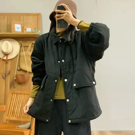 dza 复古翻领加厚特厚棉衣外套女2023冬季新款宽松棉服上衣女棉袄图片