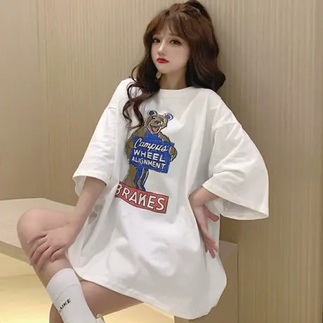 白色短袖t恤女2021年新款夏季宽松韩版设计感小众港风上衣服ins潮商品大图