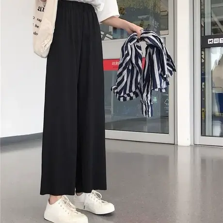 阔腿裤女夏小个子高腰垂感宽松超火cec裤子女潮ins松紧腰直筒裤商品大图