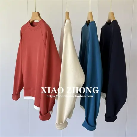 下摆拼接假两件休闲宽松卫衣女春秋薄款oversize长袖圆领上衣服女商品大图