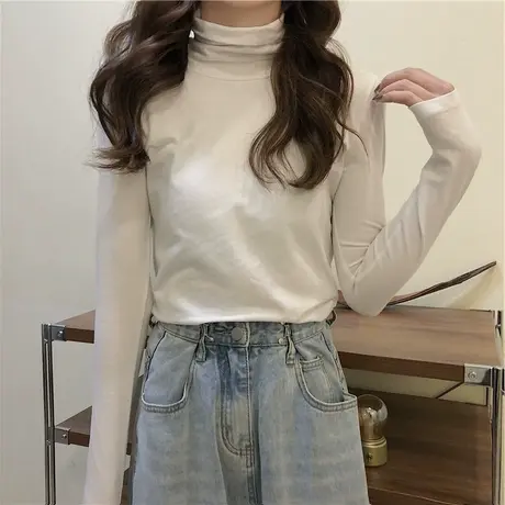 秋冬女装加厚加绒长袖t恤上衣服洋气内搭高领百搭德绒保暖打底衫图片
