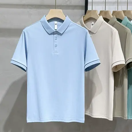 翻领短袖t恤男潮牌潮流商务男装上衣修身纯色男士polo衫夏季薄款商品大图