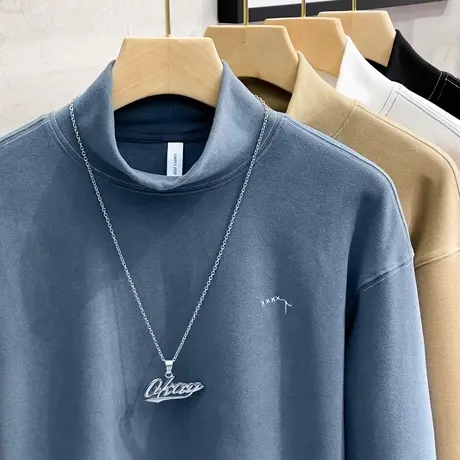 秋冬装男士中领卫衣打底衫长袖T恤半高领纯色修身秋衣体恤上衣潮图片