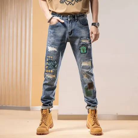 Modi Nick/摩帝尼克时尚美式破洞牛仔裤男休闲百搭休闲裤直筒潮流商品大图