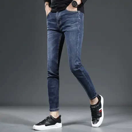 九分牛仔裤男2023新款秋季修身小脚高档蓝色百搭男士裤子潮流9分图片