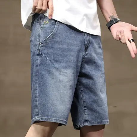 夏季薄款男士五分休闲牛仔短裤男生2024新款半截外穿大裤衩男士商品大图