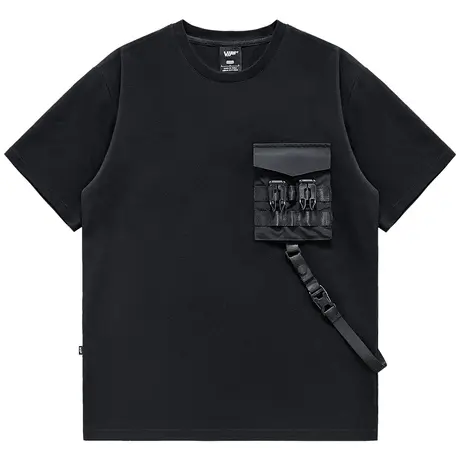 VIP夏季黑色短袖t恤男机能风口袋纯棉体恤衫ins潮牌宽松半袖上衣商品大图