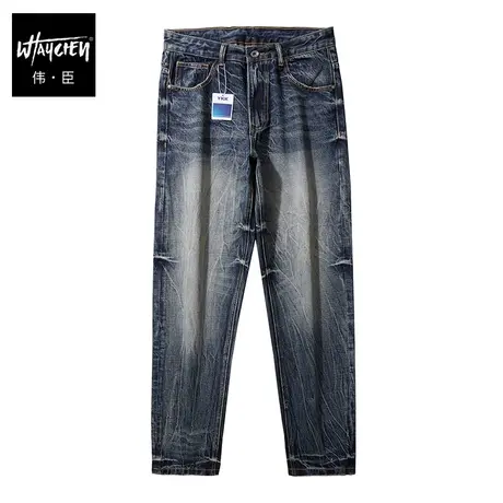 伟臣潮牌大码男装秋冬男式牛仔长裤胖子加肥加大小脚裤肥佬牛仔裤商品大图