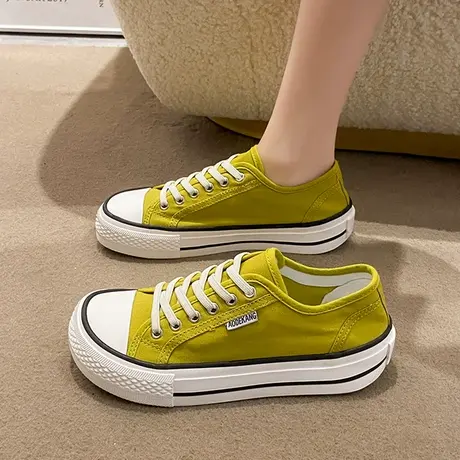 日系芒果头帆布鞋女一脚蹬2023春夏新款超火小白鞋奶呼呼休闲板鞋商品大图