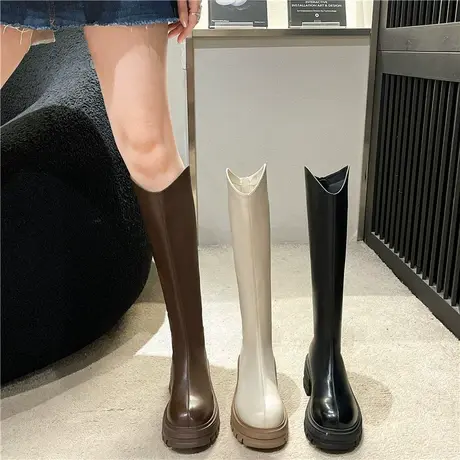 长筒靴女2023年春秋季新款英伦风小个子复古瘦瘦靴粗跟高跟骑士靴图片