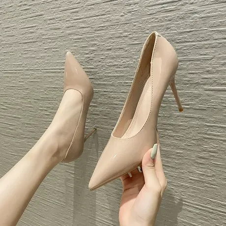 法式小众尖头高跟鞋女细跟2024夏季新款性感漆皮百搭职业工作单鞋商品大图