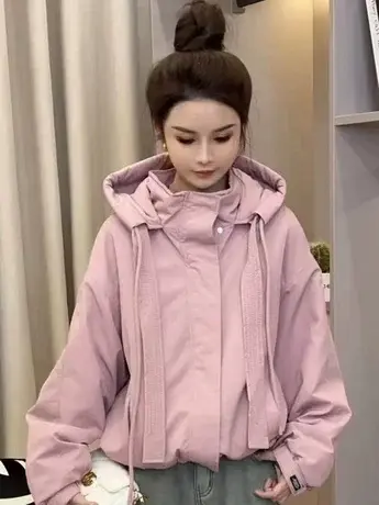 冲锋衣外套女加绒加厚冬季2023新款韩版宽松小个子上衣连帽派克服图片