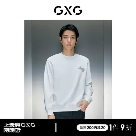 GXG男装 商场同款字母贴布绣加绒圆领卫衣 23冬季新品GEX13129904商品大图