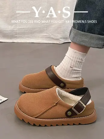 羊羔毛毛鞋女厚底懒人博肯包头半拖鞋2023年秋冬新款复古勃肯鞋棉商品大图