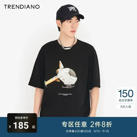 TRENDIANO潮牌官方夏季时尚上衣无性别趣味印花宽松圆领短袖T恤男商品大图