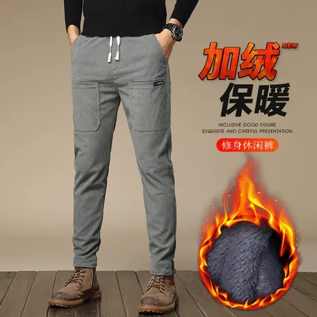 冬季2024新款多口袋加绒保暖加厚工装秋冬款男士抓绒加棉休闲裤子商品大图