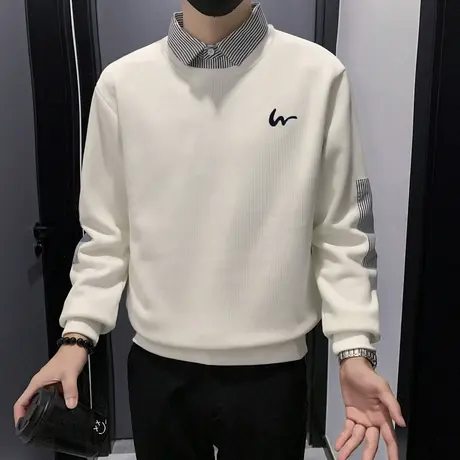 假两件加绒卫衣男冬季加厚个性拼接衬衫领轻熟保暖时尚内搭上衣商品大图