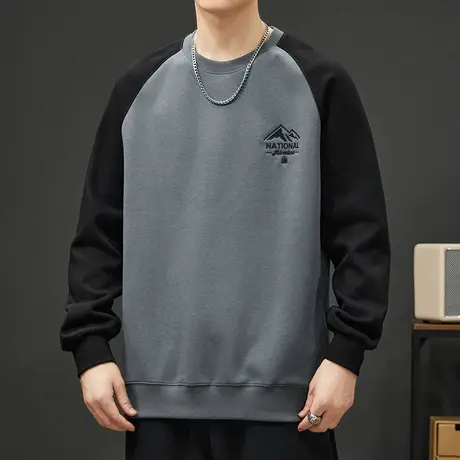 男装秋冬款上衣冬季潮牌痞帅撞色高街美式圆领卫衣2024新款打底衫图片