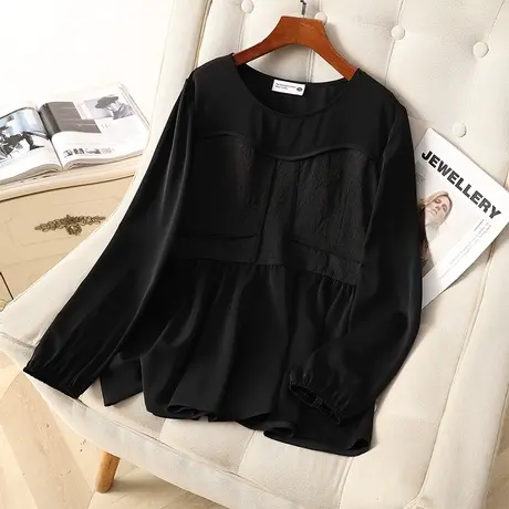 伊自尚2024年春季新款韩版大码女装春季假两件长袖拼接蕾丝上衣女图片