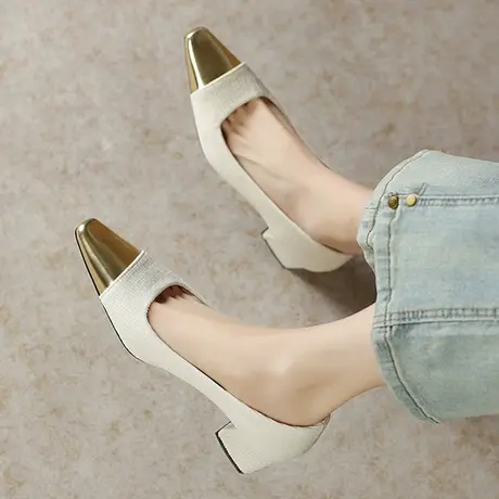 高跟鞋女中跟春秋季女鞋新款一脚蹬小香风法式气质名媛粗跟单鞋子商品大图