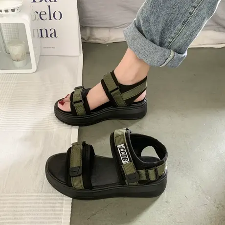 老爹运动凉鞋女夏外穿2024年新款松糕厚底坡跟学生休闲度假沙滩鞋商品大图