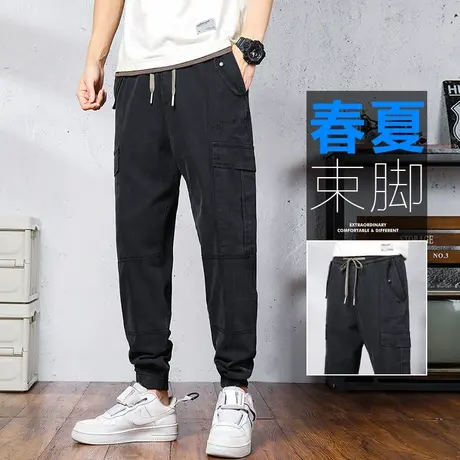 2023新款男士宽松束脚休闲裤夏季薄款男生加肥加大码胖子工装夏款商品大图