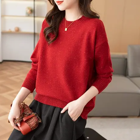 23188新款韩版宽松圆领纯色亮丝针织衫长袖套头女士毛衣打底衫图片