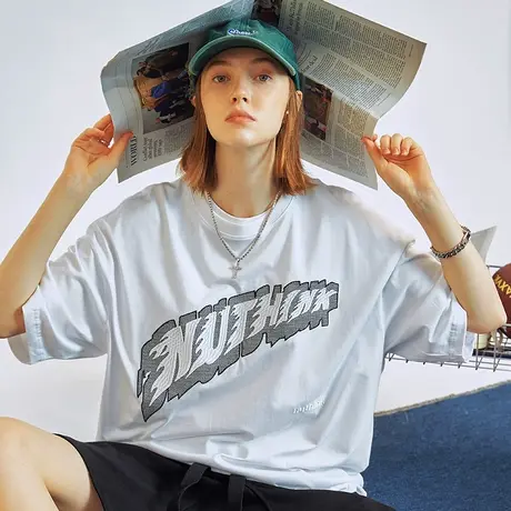 Nuthink美式潮牌刺绣字母T恤男潮中性风高街短袖大码宽松半袖上衣商品大图