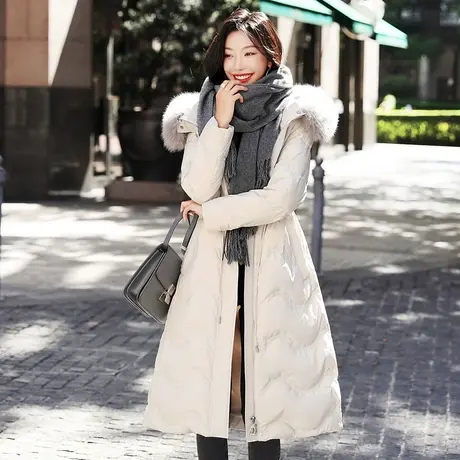 中长款加厚羽绒服女装2020新款冬季纯色白鸭绒宽松气质韩版棉服图片