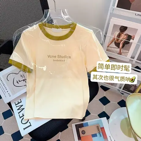 设计感法式甜辣妹风短袖t恤女夏季新款小众高腰修身短款上衣显瘦商品大图