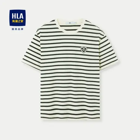 HLA/海澜之家心潮系列短袖T恤24春夏新款条纹圆领撞色小标短袖男图片