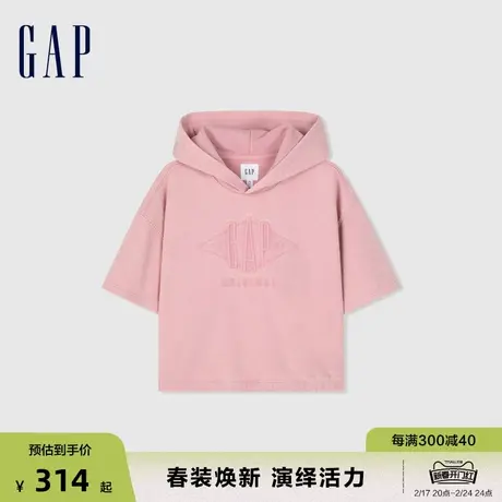 Gap女装2024春季新款logo简约宽松短袖连帽卫衣套头上衣874526图片