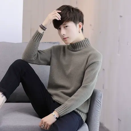 半高领毛衣男秋冬季宽松加厚中领针织衫纯色修身长袖韩版打底衫潮商品大图