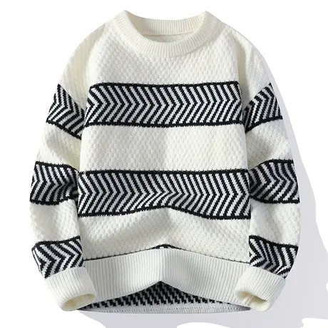 毛衣男半高领秋冬季加厚毛线衣内搭条纹个性打底针织衫保暖上衣帅商品大图