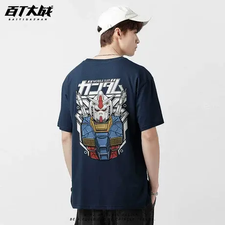 二次元男女款短袖日系卡通高达动漫vintage高街潮牌嘻哈大码半袖商品大图