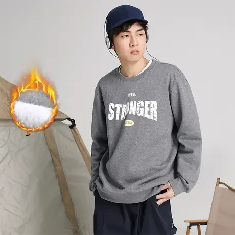 真维斯Z+男装 美式复古加绒加厚无帽卫衣宽松慵懒风圆领上衣X图片