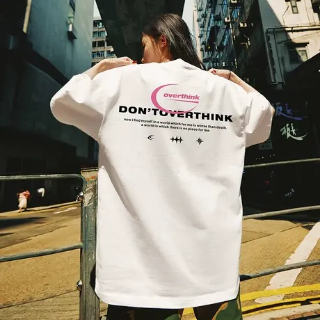 Nuthink美式潮牌字母短袖高街情侣装T恤男潮宽松oversize半袖上衣商品大图